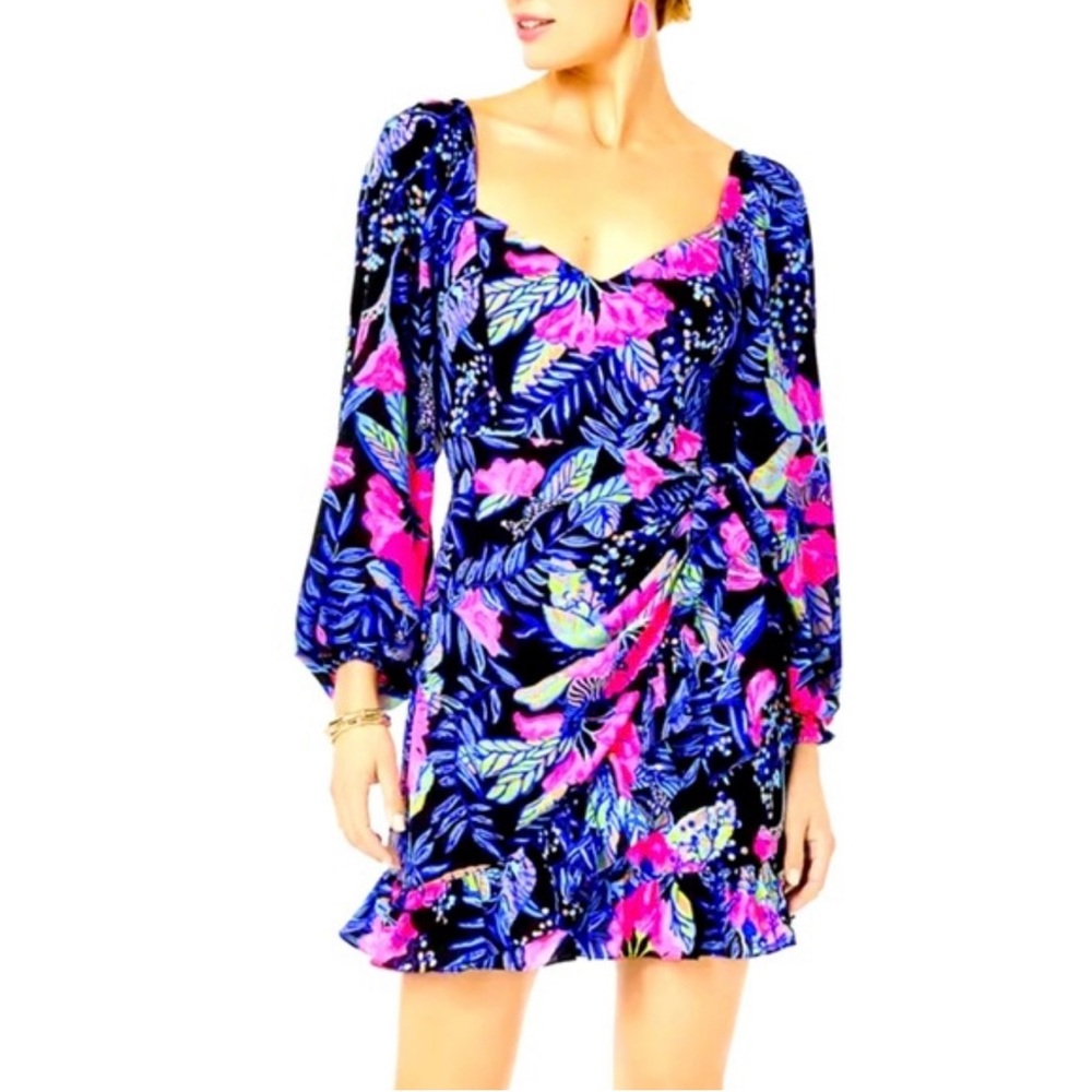 NWT Lilly Pulitzer Long Sleeve Lila dress Ruffle Zip Onyx Earned Stripes size 12